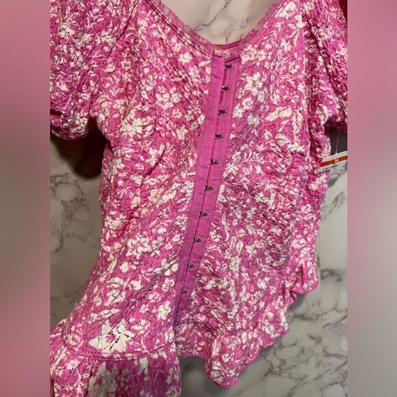 FREE PEOPLE Oh Baby Lace Crop Top In Pink Combo Size XL - Picture 5 of 7